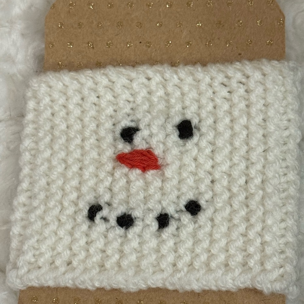 Cozy Snowman Knit Coffee Cozy - White and Black
